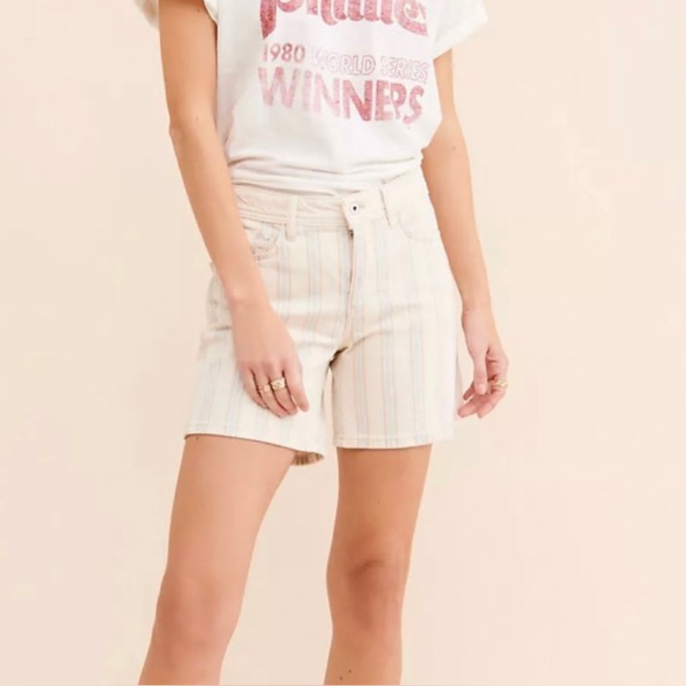 Anthropologie Pilcro High Rise Striped Slim Boyfriend Denim Shorts